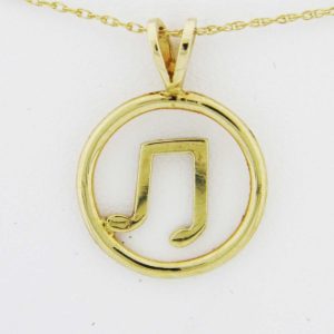 Yellow Gold Circle Music Note Pendant