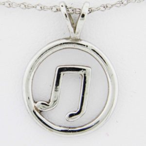 White Gold Circle Music Note Pendant