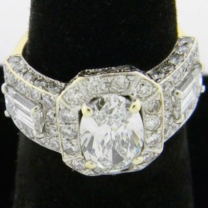 Yellow Gold Diamond Halo Custom Ring (top front view)