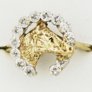 Yellow Gold Horse and Diamond Horseshoe Custom Ring