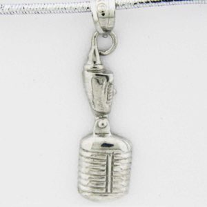 White Gold Microphone Pendant (flat design)