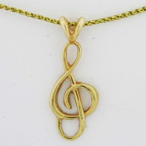 Yellow Gold Treble Clef Pendant (dainty rounded)