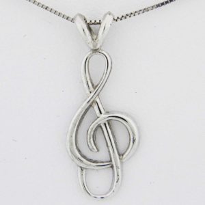 White Gold Treble Clef Pendant (dainty smooth)