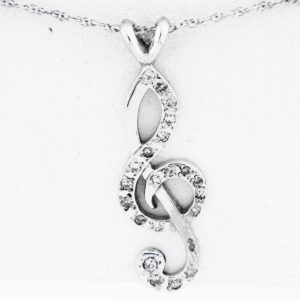 White Gold Treble Clef Pendant with Diamonds