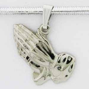 White Gold Praying Hands Pendant (defined)