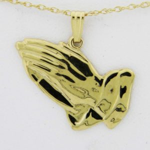 Yellow Gold Praying Hands Custom Pendant (smooth)