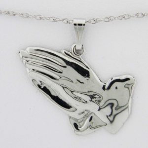 White Gold Praying Hands Pendant (smooth)